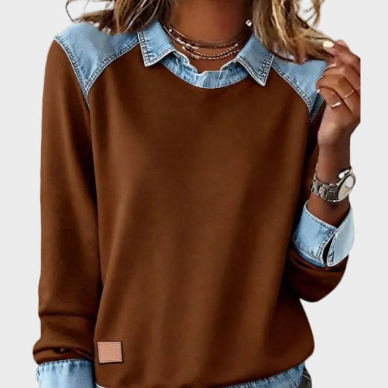 Ravit - Džínová pletená blúzka s dlhými rukávmi